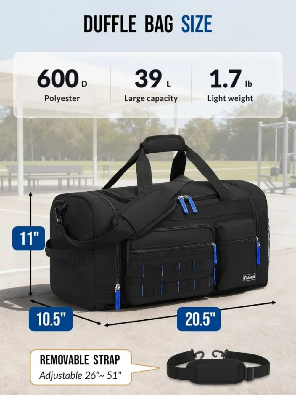 Versatile 3-in-1 Sports Travel Duffel Gym Bag, 39L, Black - Perfect for Men